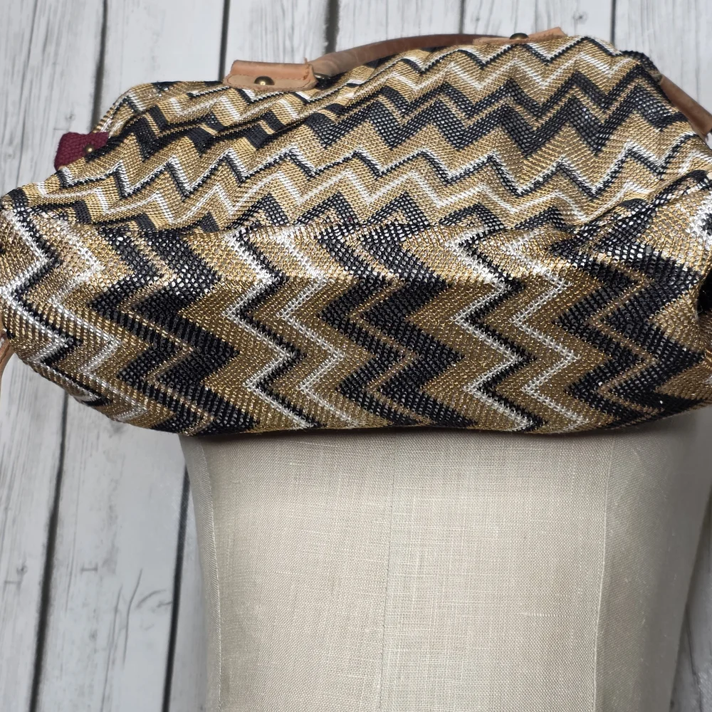 Miss Albright for Anthropologie Metallic Ikat Chevron Satchel